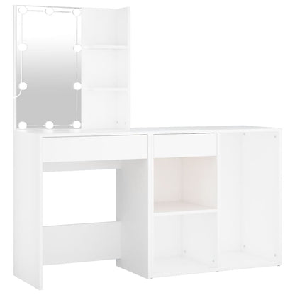 LED Dressing Table with Cabinet White Engineered Wood