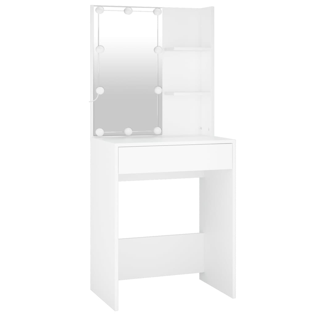 LED Dressing Table with Cabinet White Engineered Wood