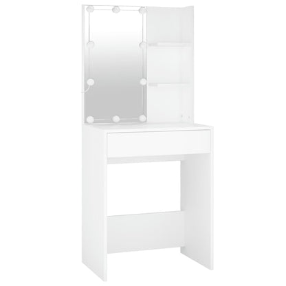 LED Dressing Table with 2 Cabinets White Engineered Wood