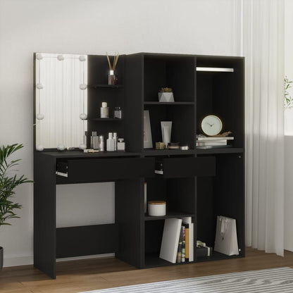 LED Dressing Table with Cabinets Black Engineered Wood