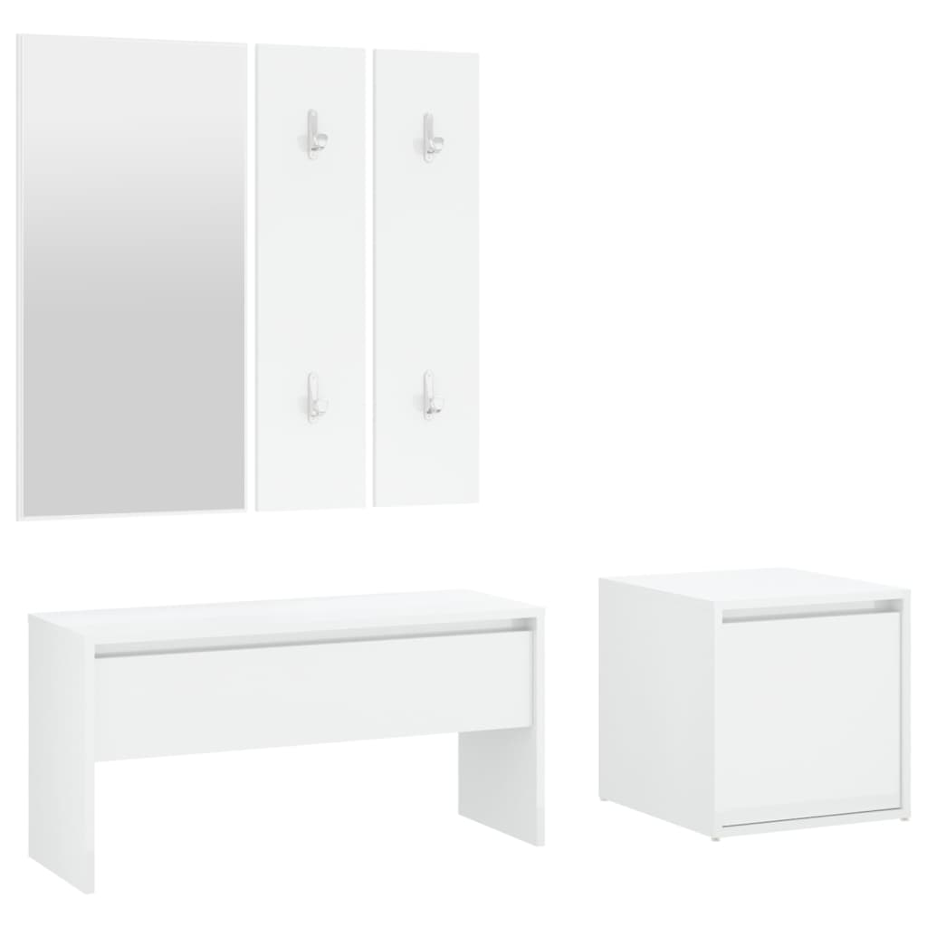 Hallway Furniture Set High Gloss White Engineered Wood