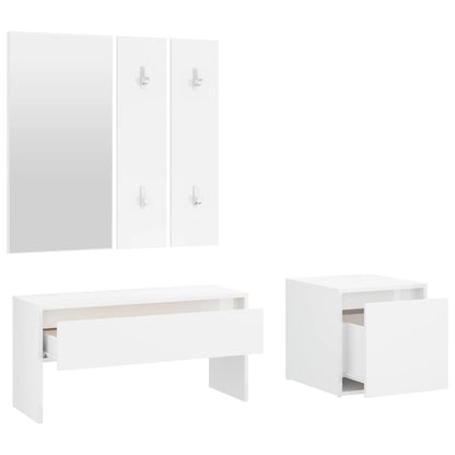 Hallway Furniture Set High Gloss White Engineered Wood