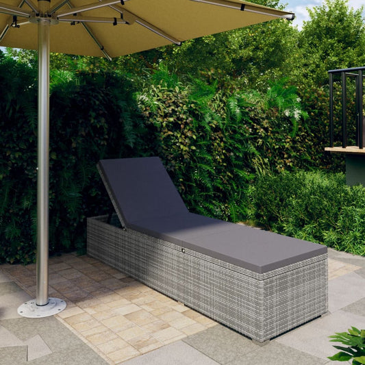 Sun Lounger with Dark Grey Cushion Poly Rattan Grey