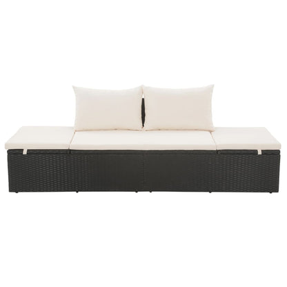 Outdoor Lounge Bed with Cushion & Pillows Poly Rattan Black