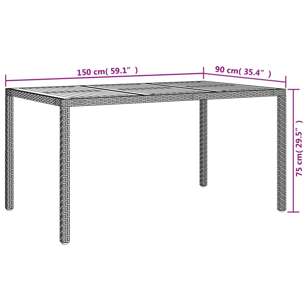 Garden Table 150x90x75 cm Poly Rattan and Acacia Wood Grey