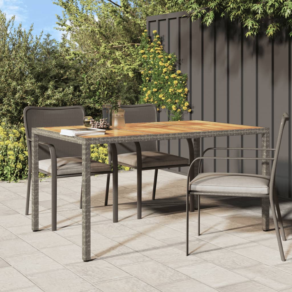 Garden Table 150x90x75 cm Poly Rattan and Acacia Wood Grey