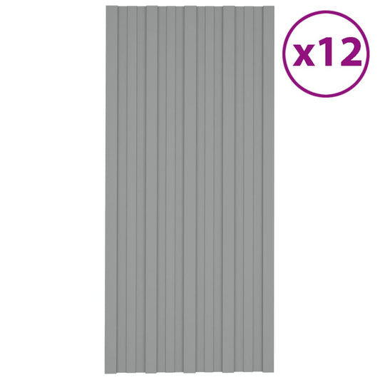 Roof Panels 12 pcs Galvanised Steel Grey 100x45 cm