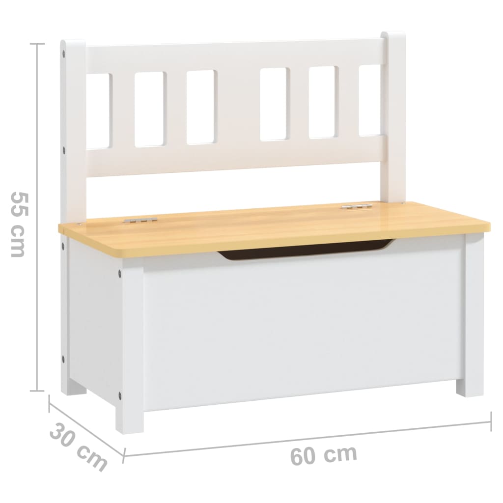 Children Storage Bench White and Beige 60x30x55 cm MDF