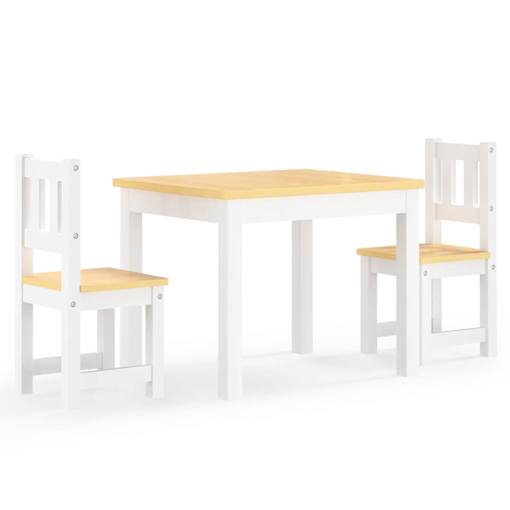 3 Piece Children Table and Chair Set White and Beige MDF