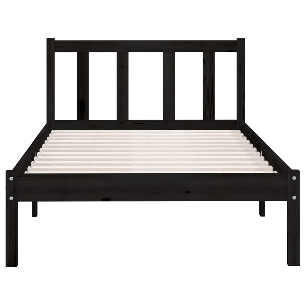 Bed Frame without Mattress Black Solid Wood Single