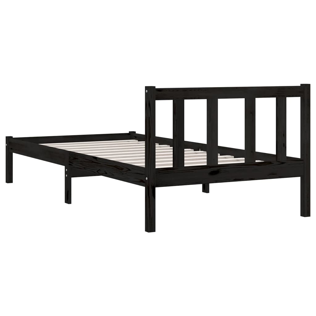 Bed Frame without Mattress Black Solid Wood Single