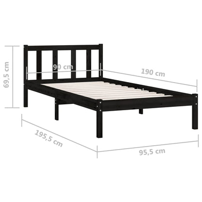 Bed Frame without Mattress Black Solid Wood Single