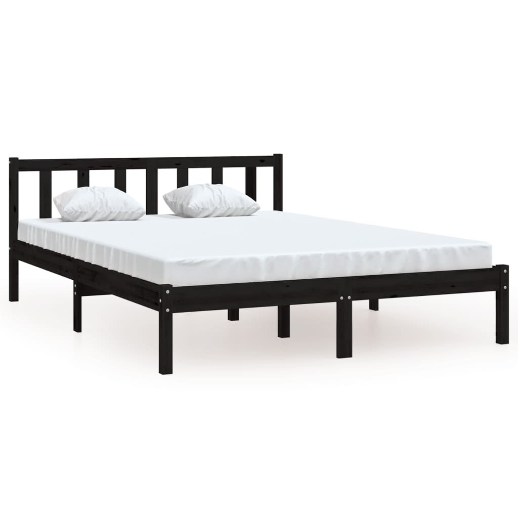 810086 vidaXL Bed Frame without Mattress Black Solid Wood 140x200 cm