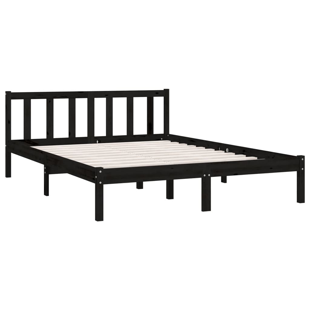 810086 vidaXL Bed Frame without Mattress Black Solid Wood 140x200 cm