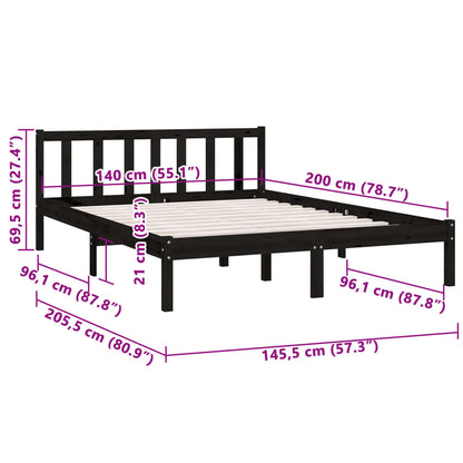 810086 vidaXL Bed Frame without Mattress Black Solid Wood 140x200 cm