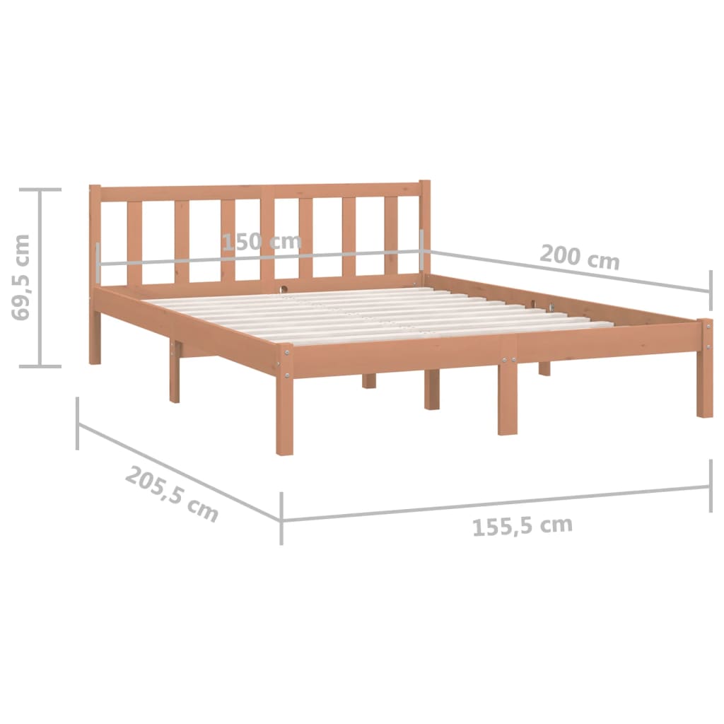 Bed Frame Honey Brown Solid Wood Pine 150x200 cm King Size