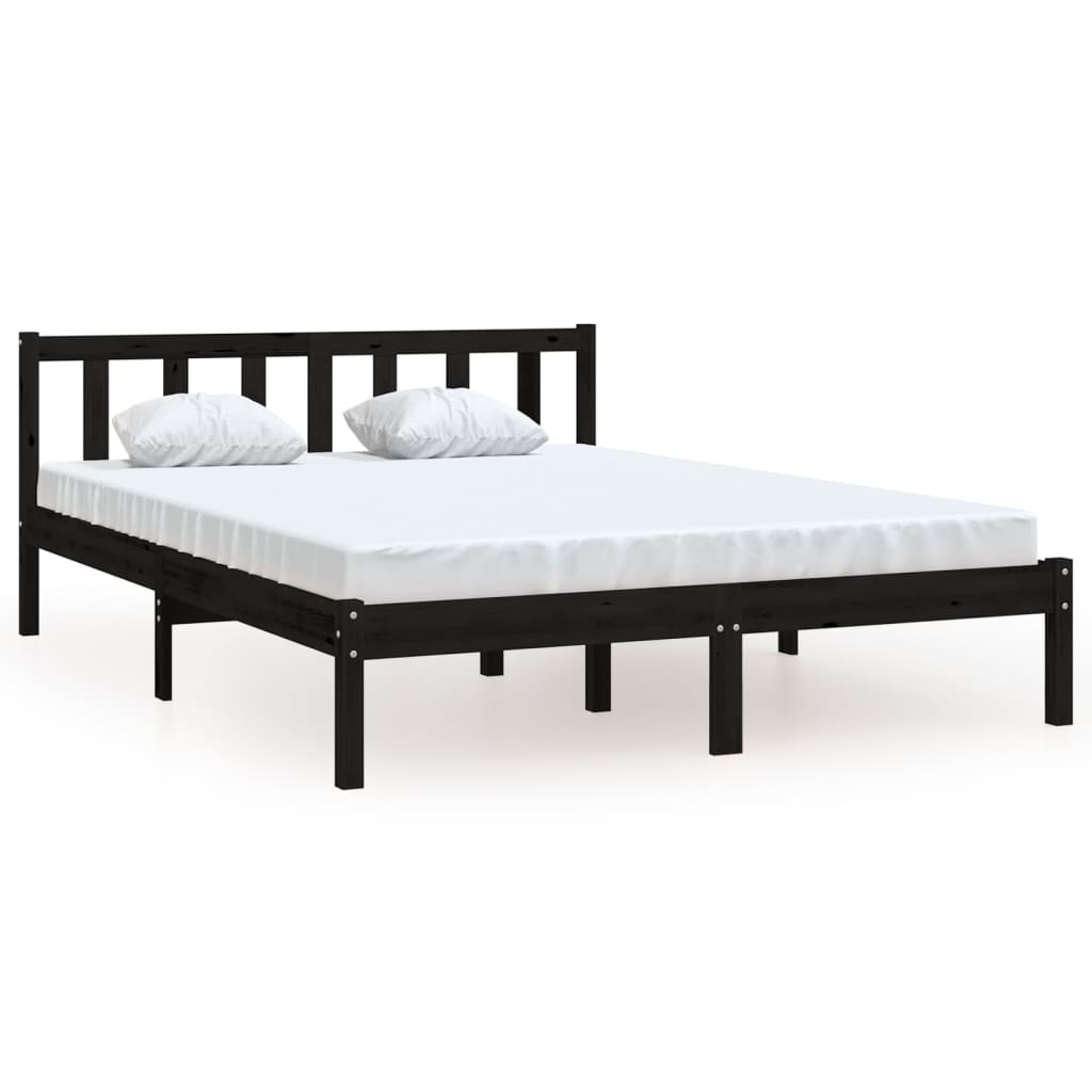 Bed Frame Black Solid Wood Pine 150x200 cm King Size