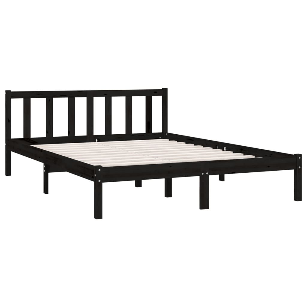 Bed Frame Black Solid Wood Pine 150x200 cm King Size