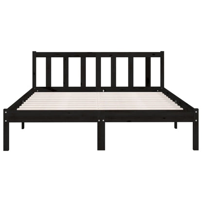 Bed Frame Black Solid Wood Pine 150x200 cm King Size