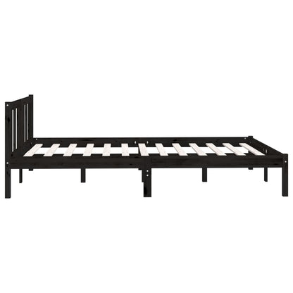 Bed Frame Black Solid Wood Pine 150x200 cm King Size