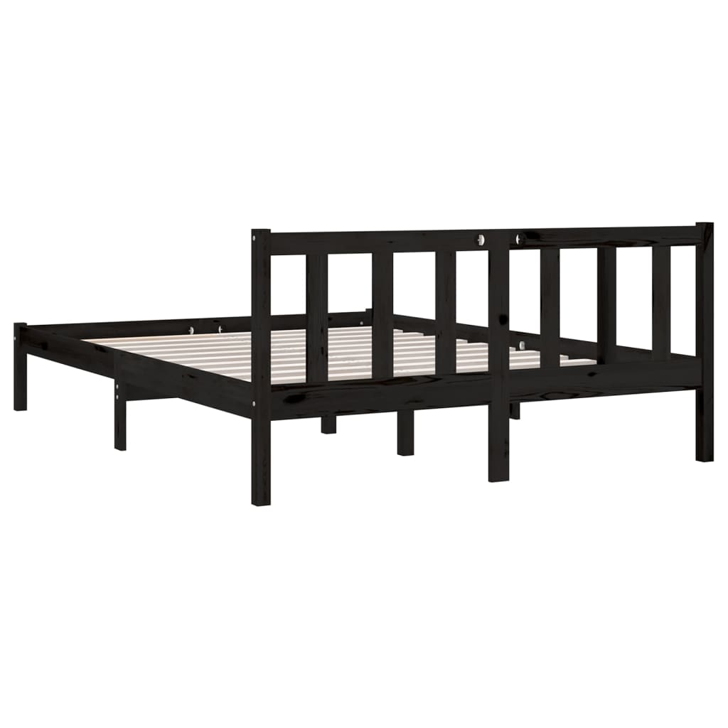 Bed Frame Black Solid Wood Pine 150x200 cm King Size