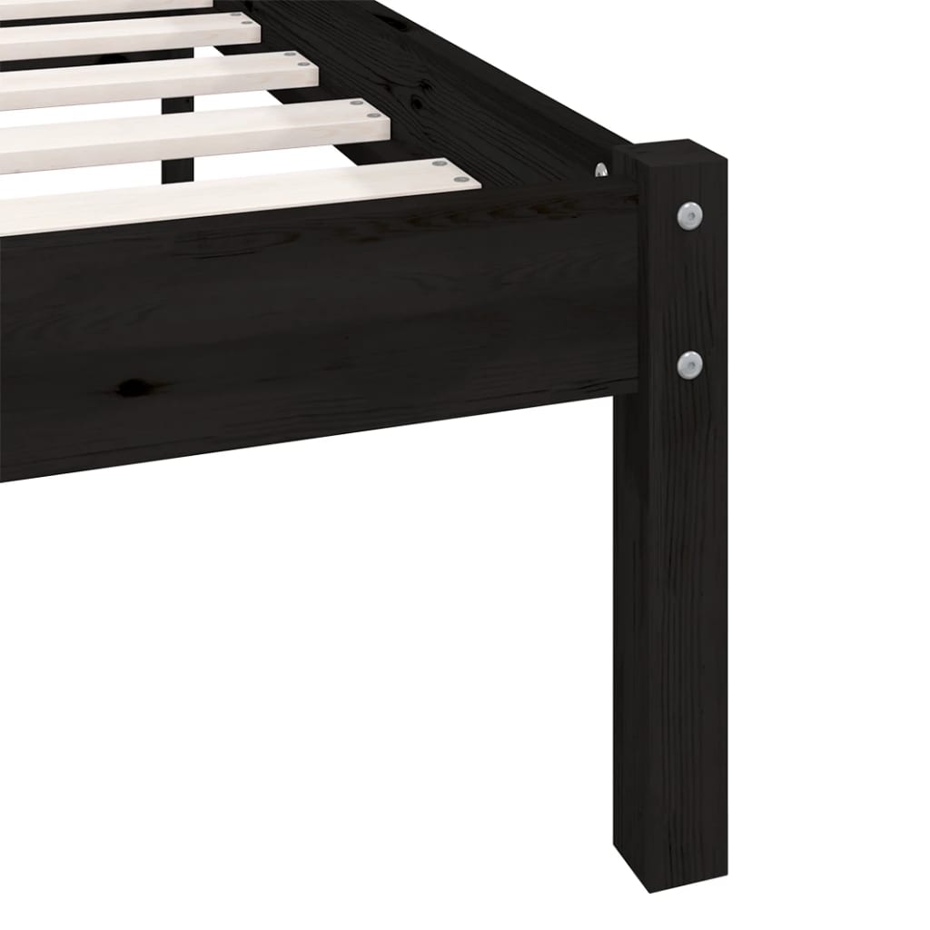 Bed Frame Black Solid Wood Pine 150x200 cm King Size