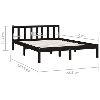 Bed Frame Black Solid Wood Pine 150x200 cm King Size