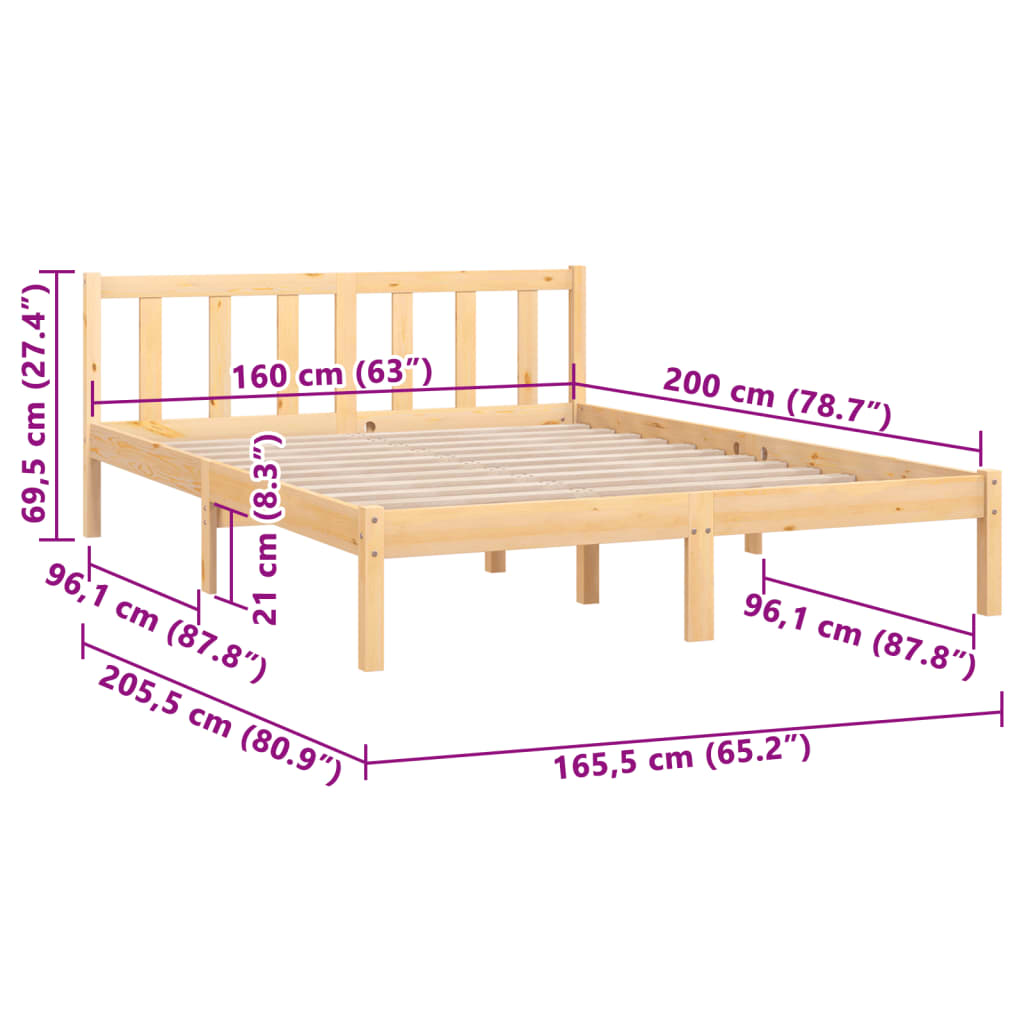 Bed Frame Solid Pinewood 160x200 cm