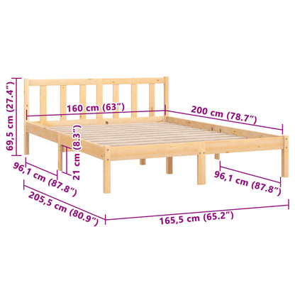 Bed Frame Solid Pinewood 160x200 cm