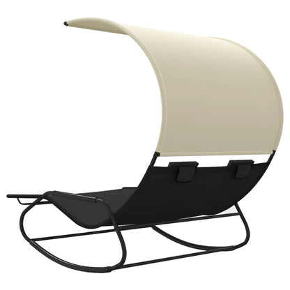 Rocking Double Sun Lounger with Canopy Black and Cream