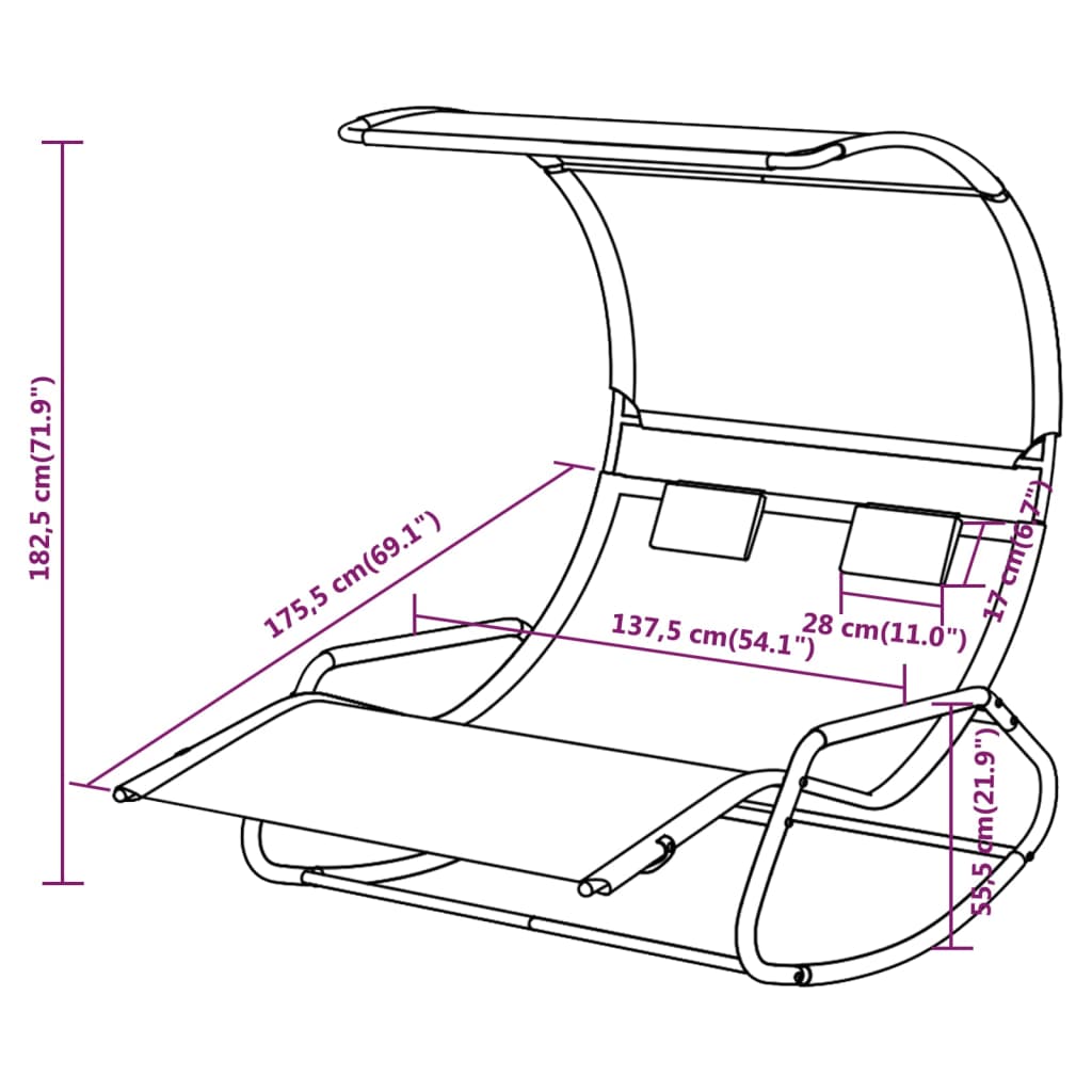 Rocking Double Sun Lounger with Canopy Black and Cream