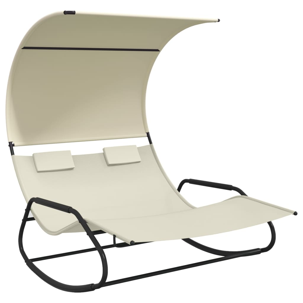 Rocking Double Sun Lounger with Canopy Cream