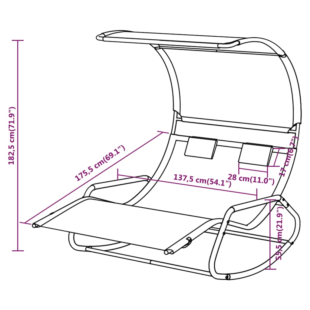 Rocking Double Sun Lounger with Canopy Cream