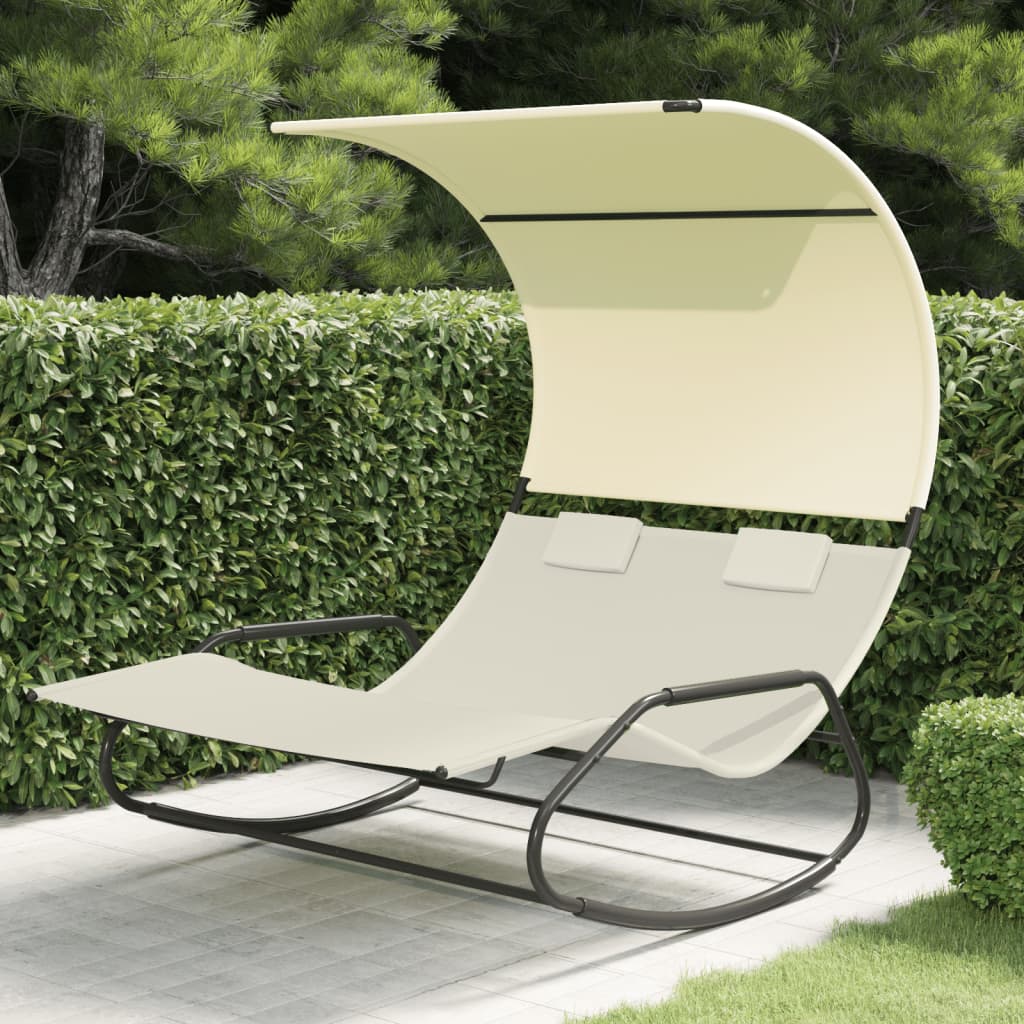 Rocking Double Sun Lounger with Canopy Cream