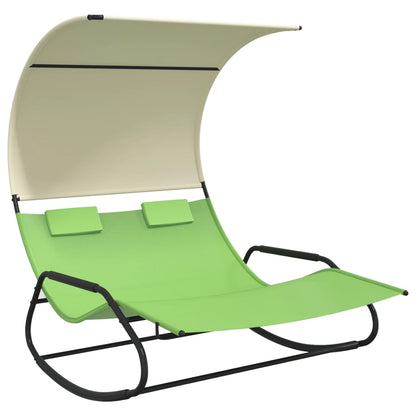 Rocking Double Sun Lounger with Canopy Green and Cream