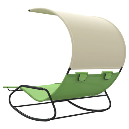 Rocking Double Sun Lounger with Canopy Green and Cream