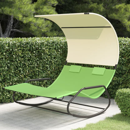 Rocking Double Sun Lounger with Canopy Green and Cream