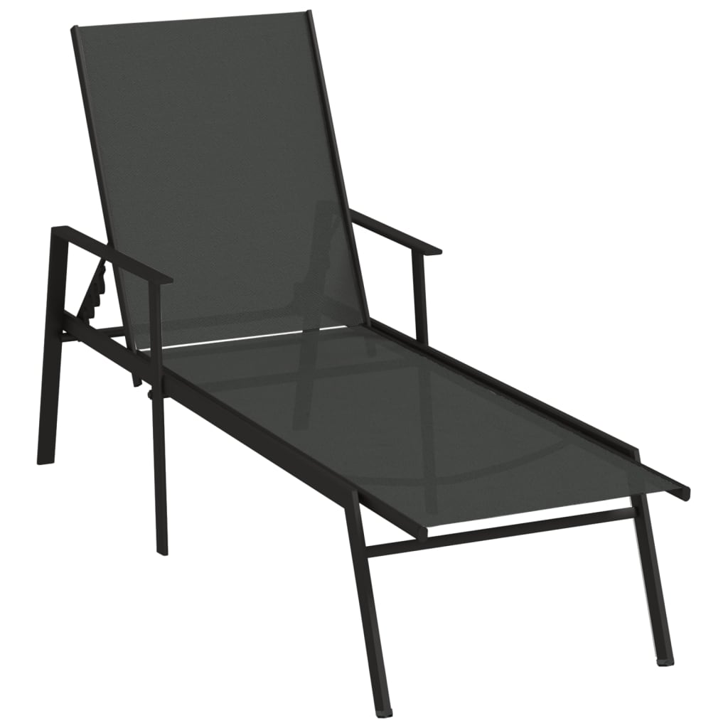 Sun Lounger Steel and Textilene Fabric Black