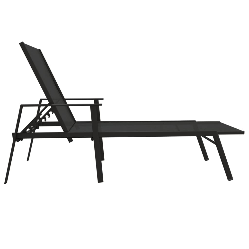 Sun Lounger Steel and Textilene Fabric Black