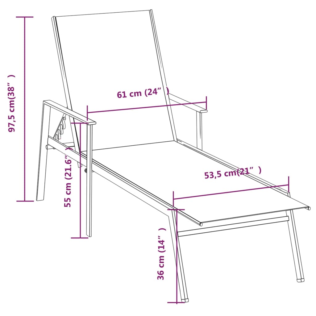 Sun Lounger Steel and Textilene Fabric Black