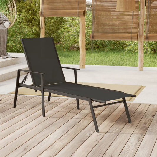 Sun Lounger Steel and Textilene Fabric Black