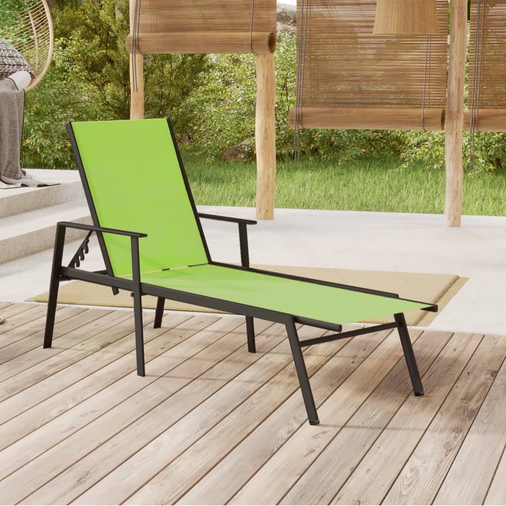 Sun Lounger Steel and Textilene Fabric Green