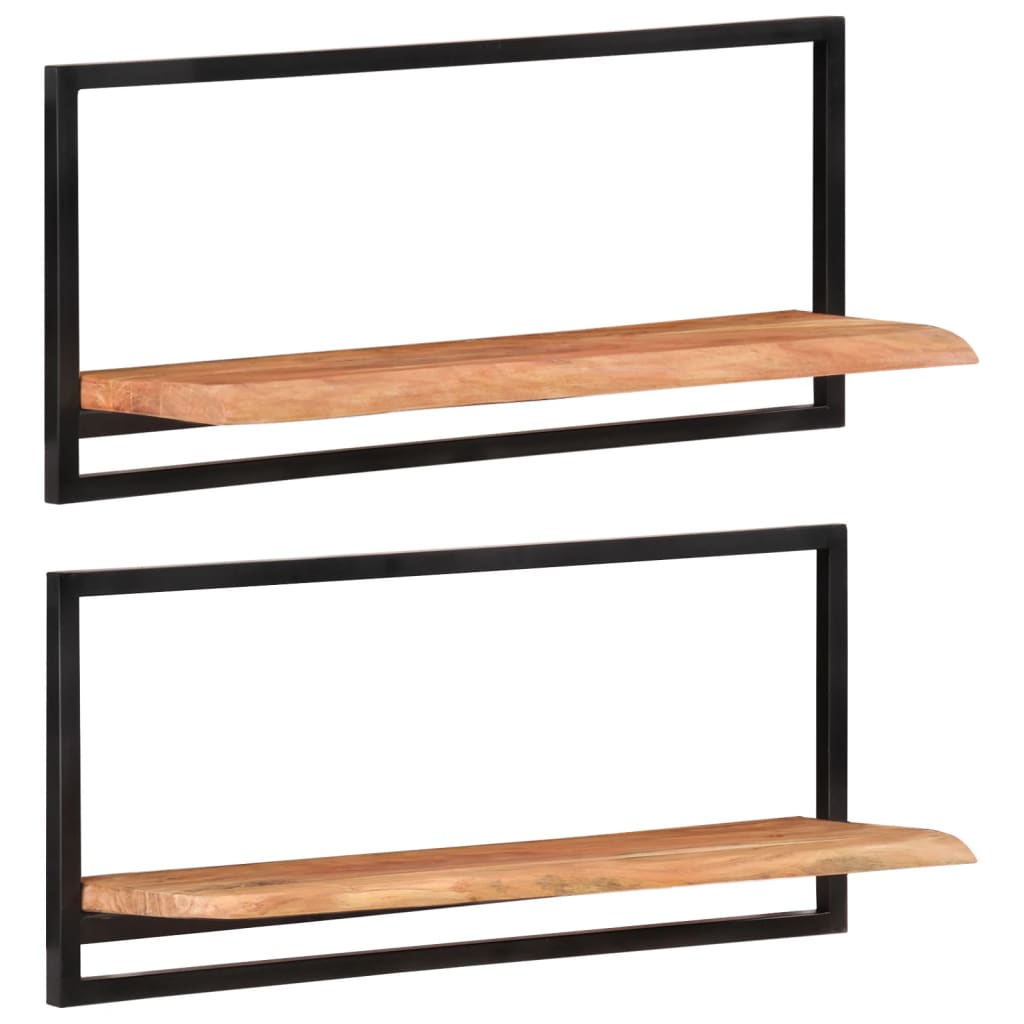 Wall Shelves 2 pcs 80x25x35 cm Solid Wood Acacia and Steel