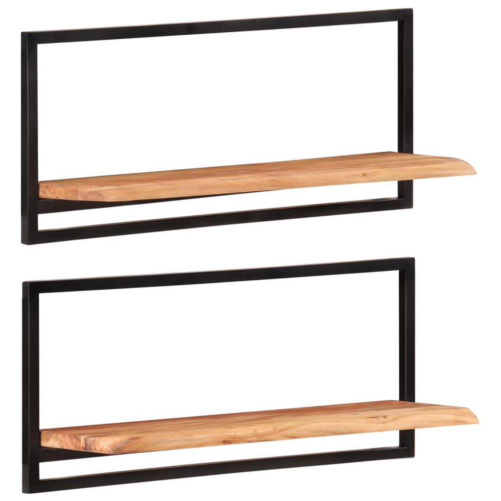 Wall Shelves 2 pcs 80x25x35 cm Solid Wood Acacia and Steel