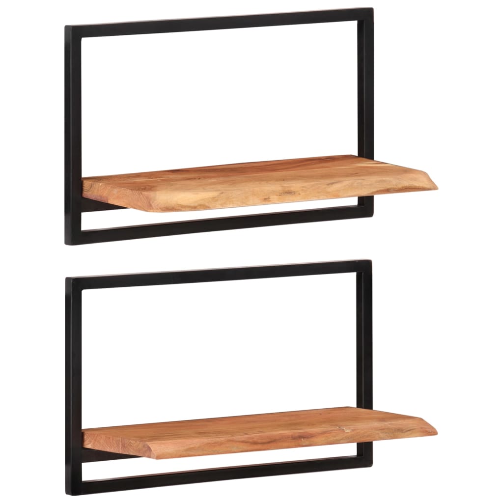 Wall Shelves 2 pcs 60x25x35 cm Solid Wood Acacia and Steel