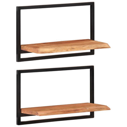 Wall Shelves 2 pcs 60x25x35 cm Solid Wood Acacia and Steel