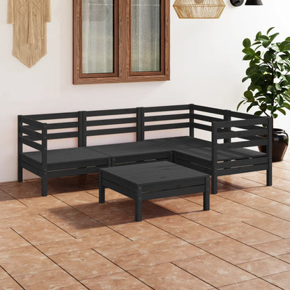 5 Piece Garden Lounge Set Solid Pinewood Black