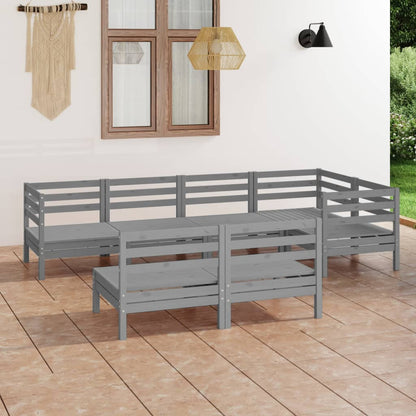 7 Piece Garden Lounge Set Solid Pinewood Grey