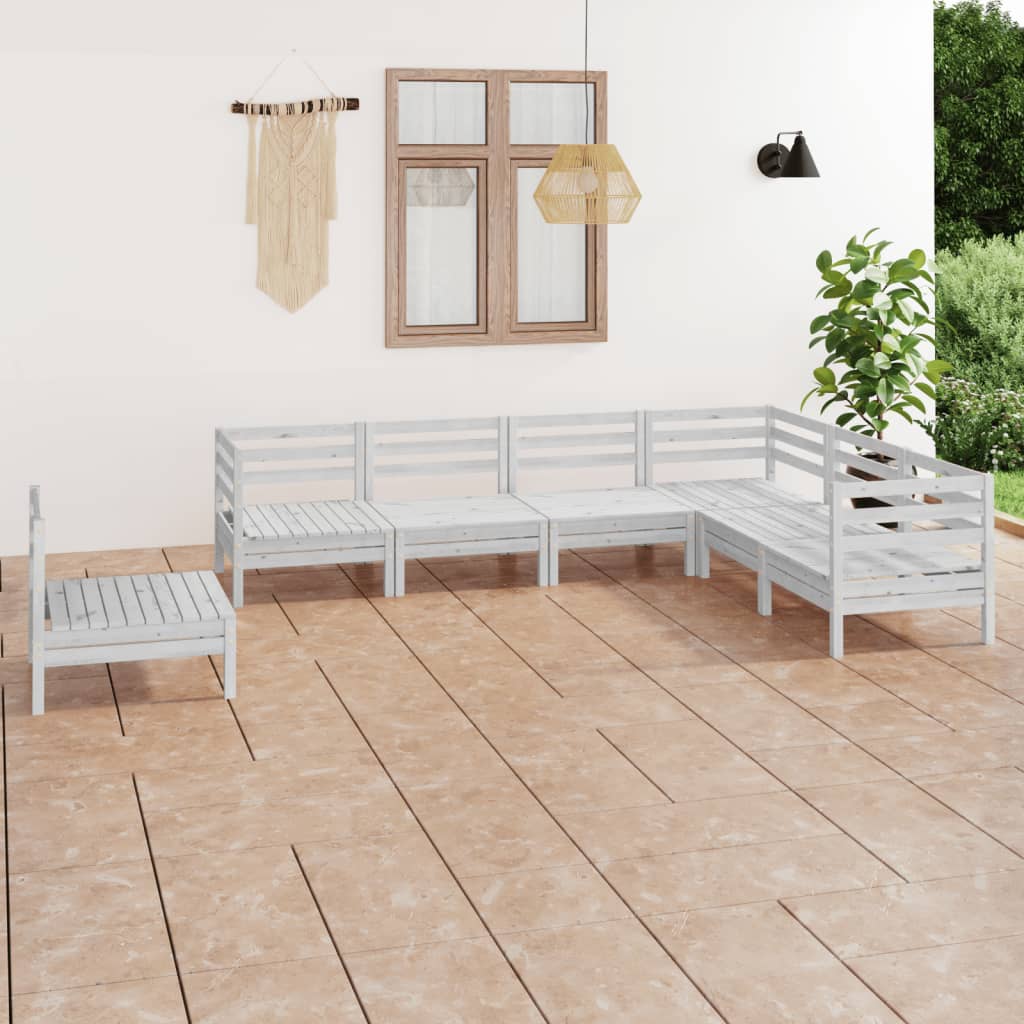 7 Piece Garden Lounge Set Solid Wood Pine White