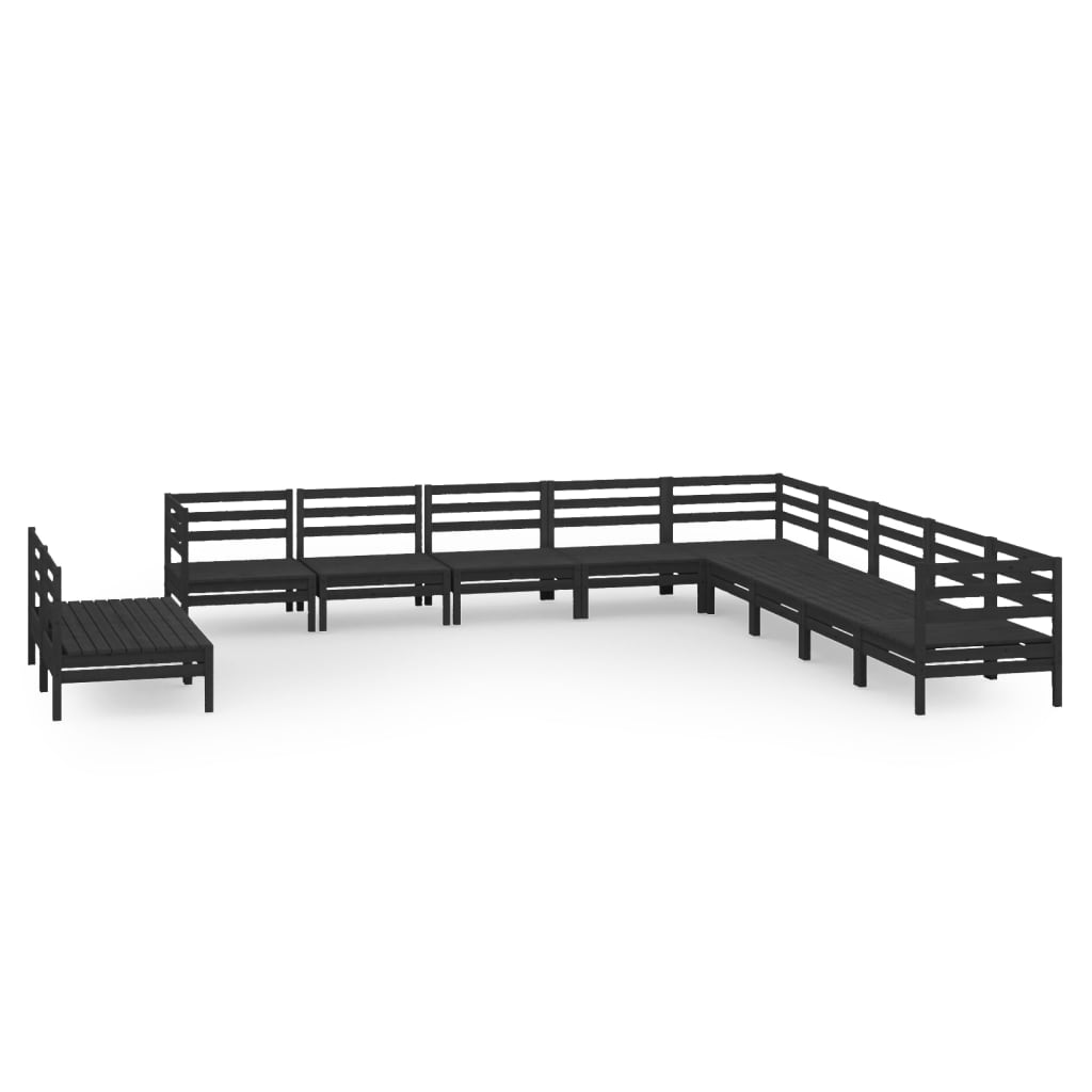 11 Piece Garden Lounge Set Solid Wood Pine Black